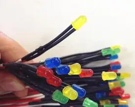 F10 10mm lente colorida branco vermelho verde azul amarelo 3v 5v 6v 12v 24v luz de lâmpada led com fio de 20cm para brinquedo diy x100pcs