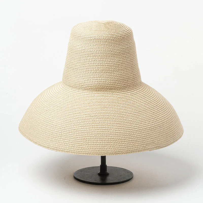 New Women Floppy Lamp Sun Hat Red Black Beige Wide Brim Sunshade Summer Beach Hat High Top Foldable Straw Cap Anti-UV Travel Hat