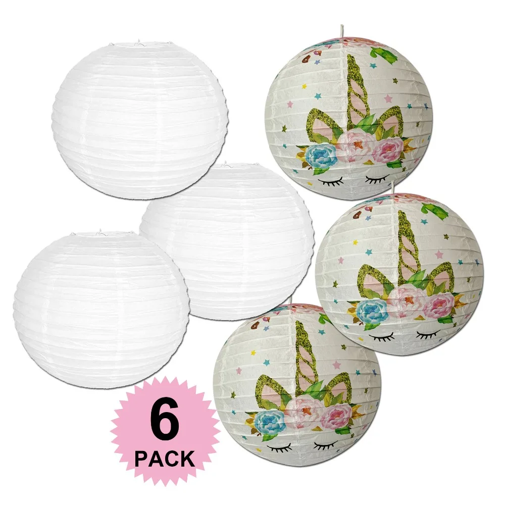 Unicorn Paper Lantern, White Decorative Lampion, Birthday Party, 3Pcs Both