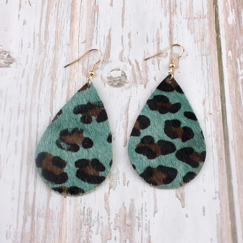 ZWPON Leopard Genuine Leather Teardrop Drop Earrings Burnt Leopard Dot Teardrop Earrings for Woman Jewelry Wholesale