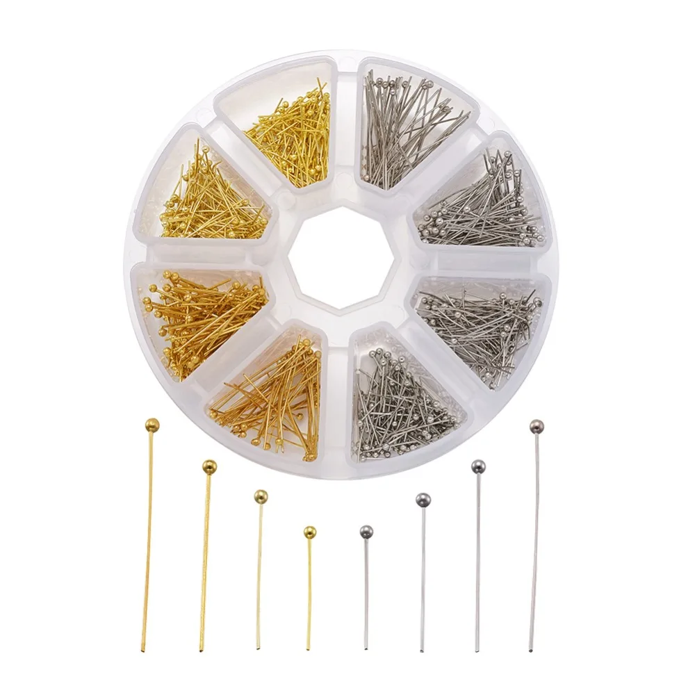 

pandahall Brass Ball Head Pins for DIY jewelry Making, With Plastic Bead Storage Container,Platinum & GoldenF80