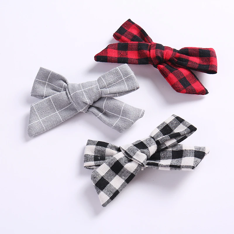 Boutique Plaid Fabric Hair Bow With Clips Girls Bows Hiarpins Nylon Headband kids Christmas gift Children Girls Headwear