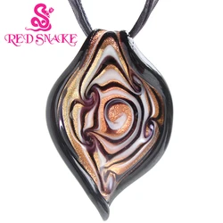 RED SNAKE Golden with Black color Leaf Drop Abstract pattern Murano Glass Pendant Necklace