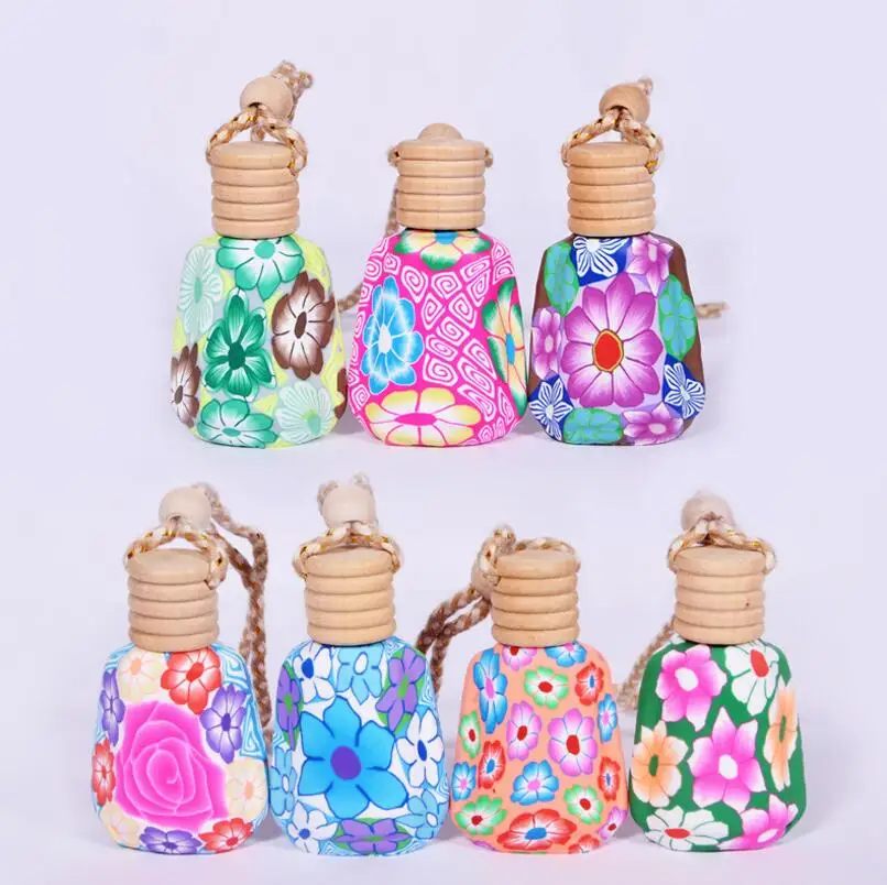 Wholesale 10ml-15ml polymer clay ceramic essential oil bottle Car hanging decoration Wooden Lid Gift