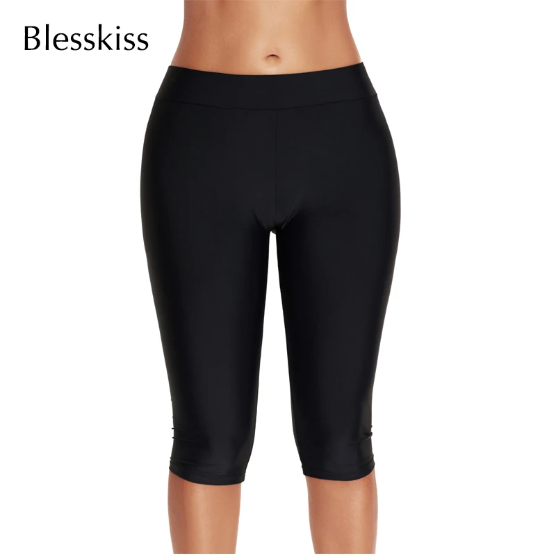 BLESSKISS Plus Size Swim Shorts For Women Bikini Bottoms Capri Fitness Swimwear Swimsuit Trunks Surf Sport Long Shorts Pants 4XL