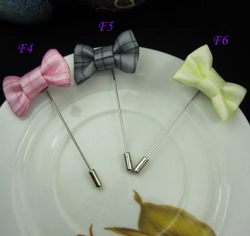 Free shipping!newest 24PCS/LOT  4CM men plaid bow tie lapel pins men stick pins 9color for your choice