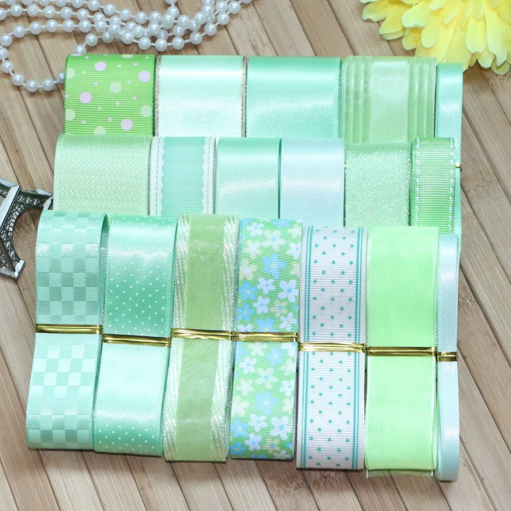 20 Yards/Set----DIY Hair Bow Material Light Green Color Ribbon Set