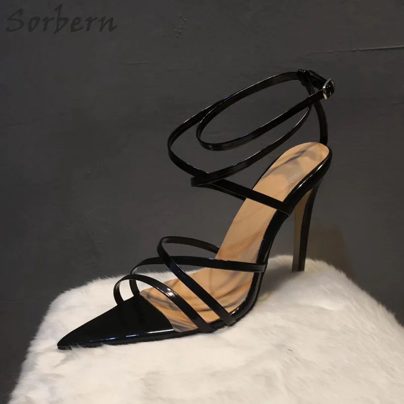 

Sorbern Mature Long Pointy Toe Sandals Women Slingbacks High Heel Stilettos Thin Cross Straps Plus Size Fashion Ol Shoe Summer