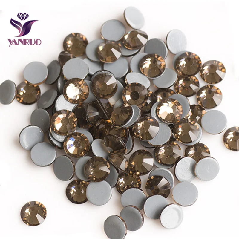 YANRUO 2058HF Smoked Topaz Crystal Strass Hotfix Heat Iron on Transfer Flatback Dress Stone Glitters For Weeding Clothes