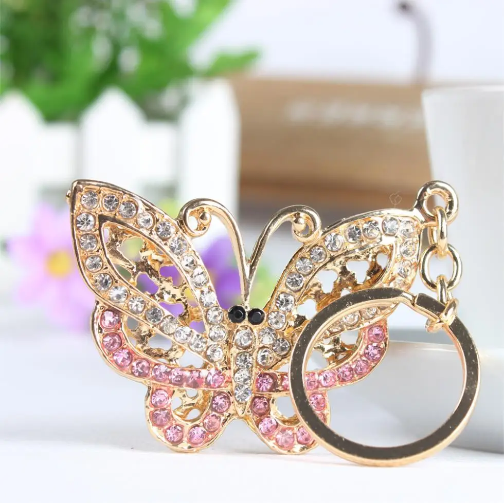 Butterfly Fly Lovely Cute Crystal Charm Purse Handbag Car Key Keyring Keychain Party Wedding Birthday Gift