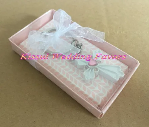 

(30 Pieces/Lot) Baby souvenirs crystal Communion Favors of Pink Cross Key Chain blessing time favor for wedding and party gifts