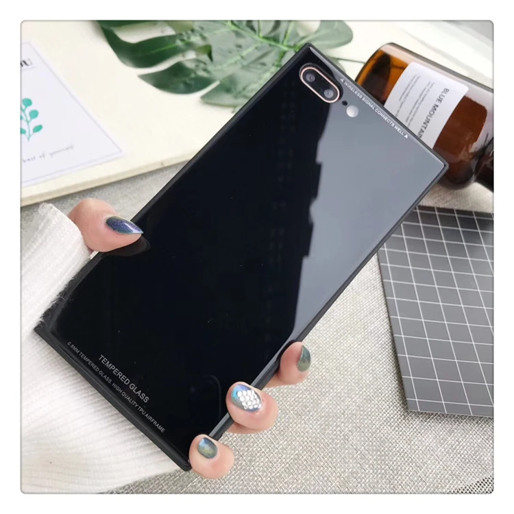 Luxury Fashion Glossy Square Tempered Glass Plain Cases For iPhone 16 15 14 13 12 Pro Max 14 Plus Cover