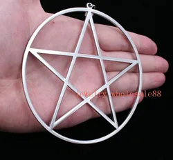 Large big 4'' Stainless steel High Polished pentagram satanic worship pendant necklace no chain