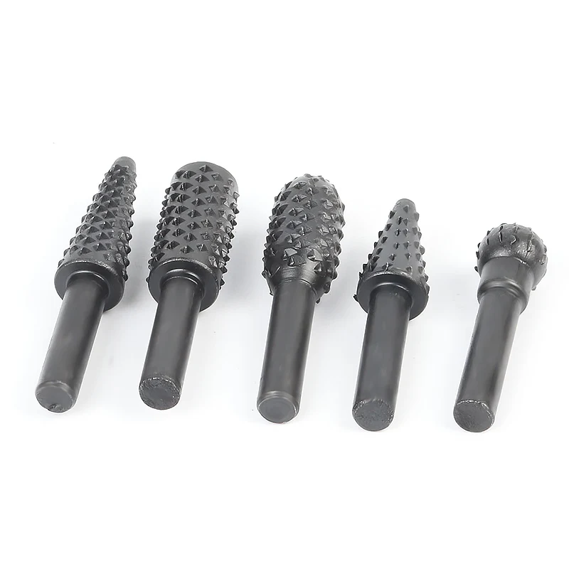 5pcs Woodworking Rasp Chisel Shaped Rotating Embossed Grinding Head HSS Power Tool Engraving Pattern Milling Cutter