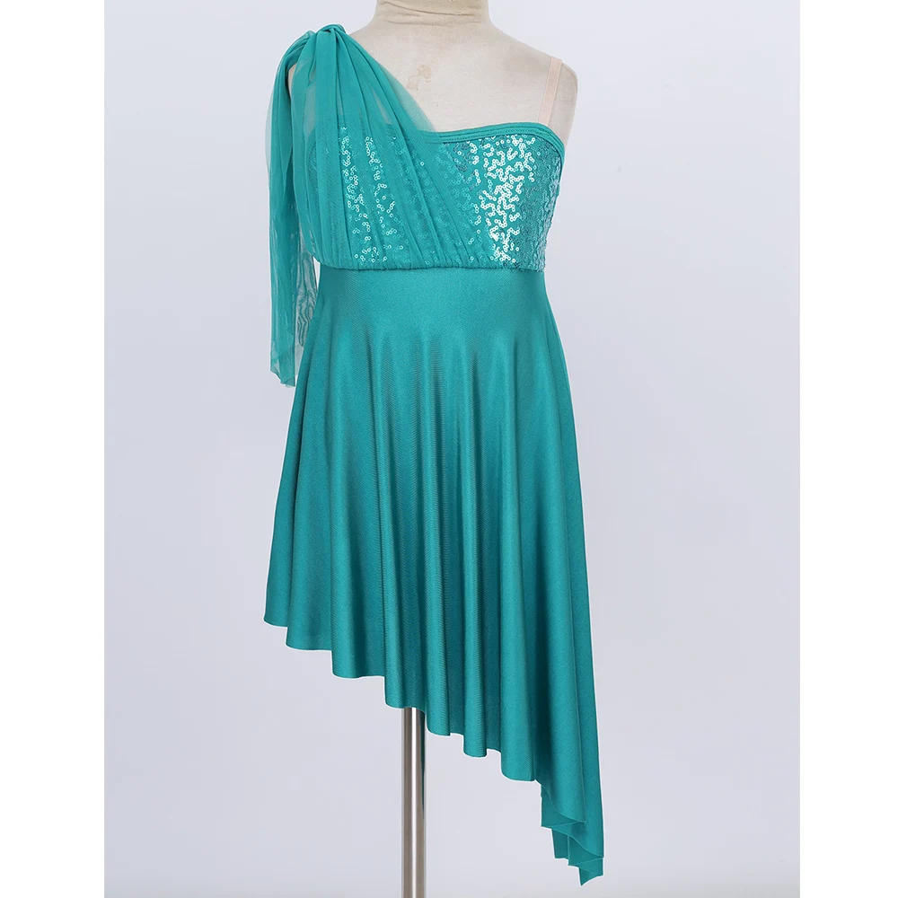 Vestido de Ballet para niñas, correas de hombro ajustables, lentejuelas, abertura lateral, dobladillo Irregular, lírico, vestido de baile contemporáneo moderno