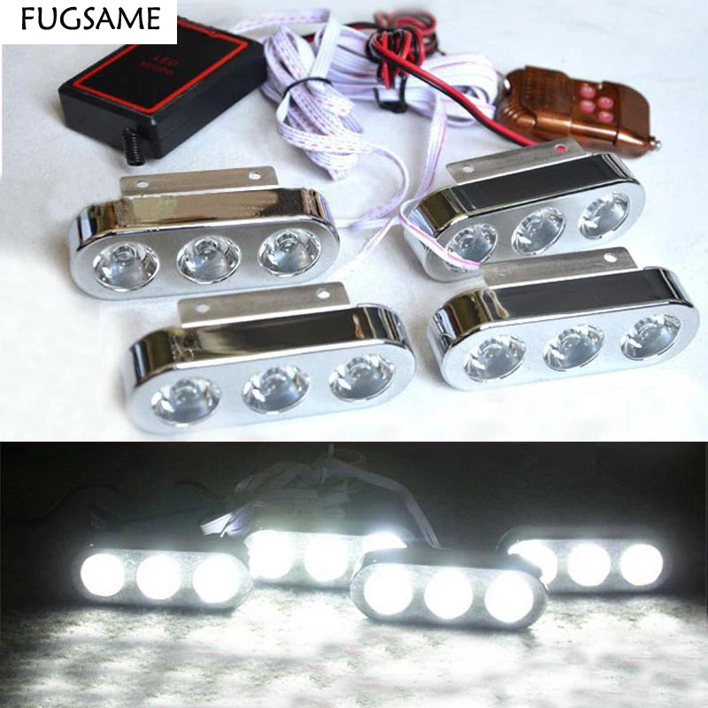 

Wireless Remote control 4*3LED Car Motorcycle strobe flashing light Daytime running fog light 12LED DRL warning hazard lamp