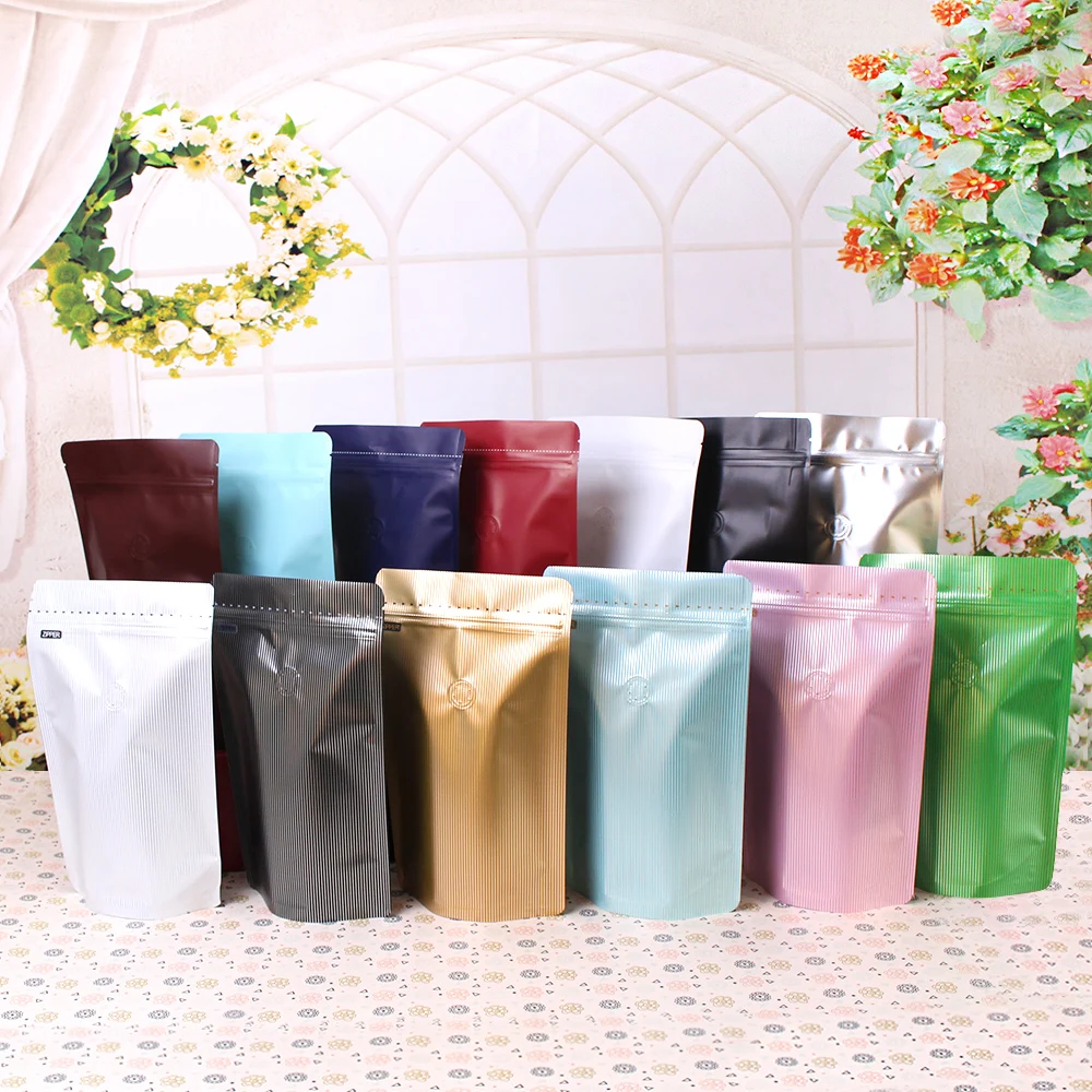 250grams capacity resealable lamination aluminum foil pouches ziplock stand up bag coffee bean packaging bag with valve