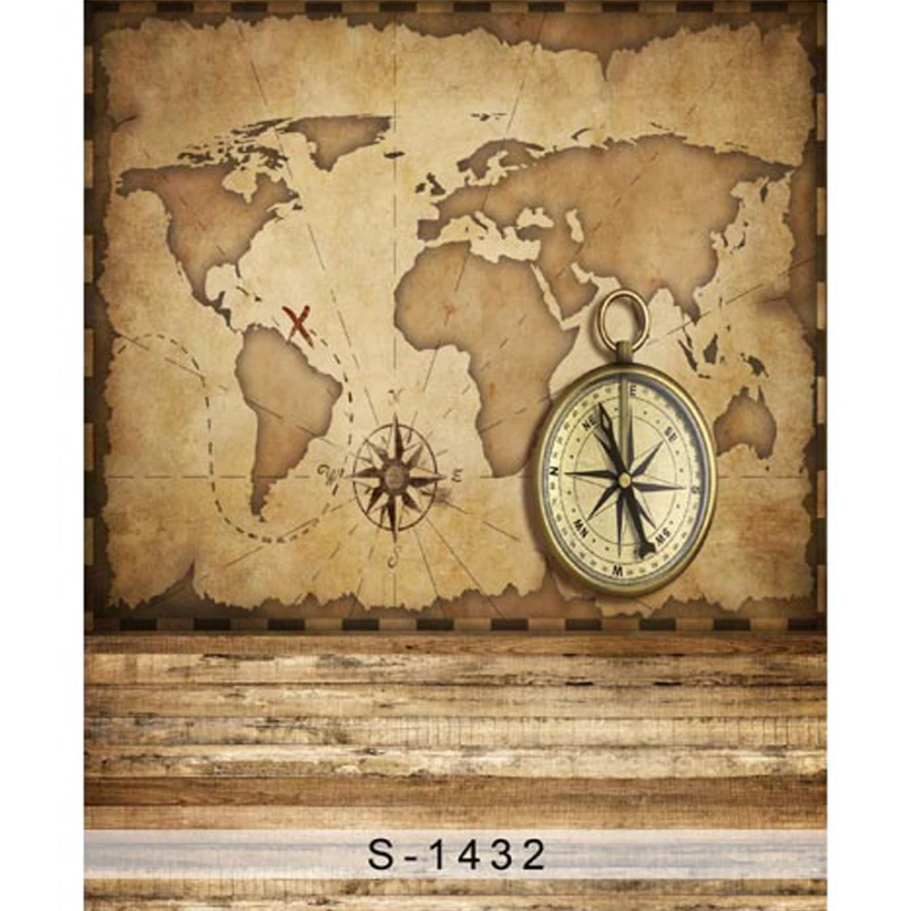 

Retro Vintage Old World Map Wall Backdrop for Photography Printed Compass Baby Shower Props Boy Kids Photo Background Wood Floor