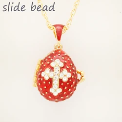 Suitable for European luxury Faberge egg pendant red crystal cross pendant necklace enamel Europe Easter eggs, Christmas gifts
