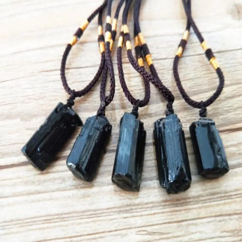 1pcs Natural Schorl pillar Black Tourmaline Raw Jewelry Necklaces Pendants QLY9388