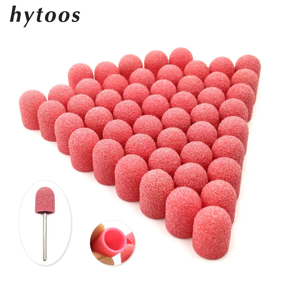 

50Pcs 10*15mm Plastic Base Pink Sanding Caps With Grip Pedicure Care Polishing Sand Block Drill Accessories Foot Cuticle Tool