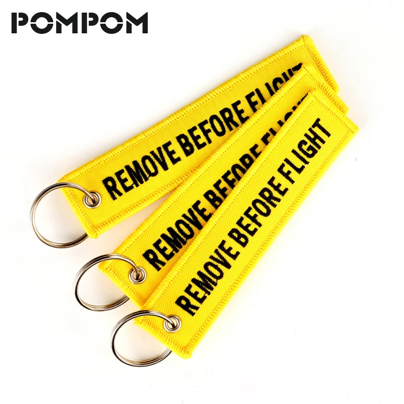 

3 PCS/LOT Remove Before Flight Key Chains for Aviation Keychain Embroidery Follow Me OEM Keychain Key Tags Keyring Sleutelhanger