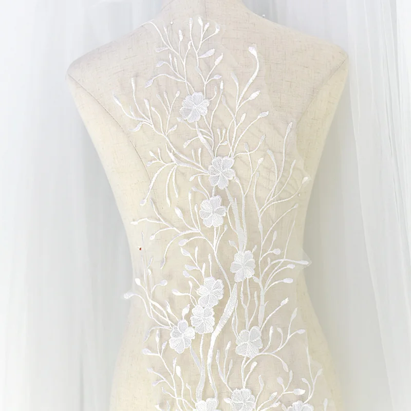 

4 шт., 33x130 см, большой цвет слоновой кости, белый свадебный кружевной аппликация, цветочный тюль, вышитый кружевной мотив, сделай сам, швейное ремесло