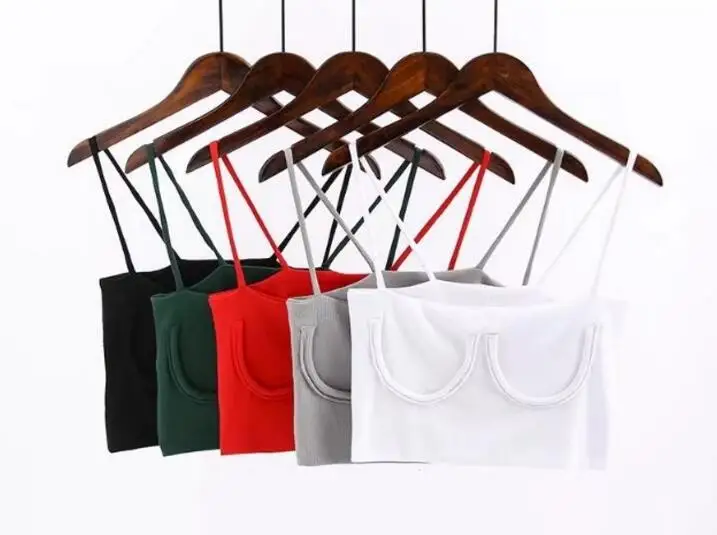 Sexy Knitted Chest Crescent Moon Slash neck Camis Women Spaghetti Strap crop Top Camisetas Strappy Bra Tank Vest Tee 10 Style