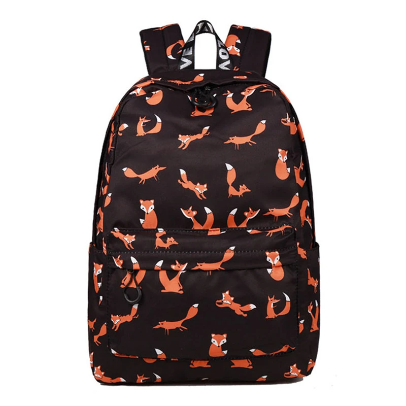 2023 New Waterproof Backpack For Women Cute Fox Printing Backpack Student Cartoon School Bags Large Size Laptop Bookbag MN1401