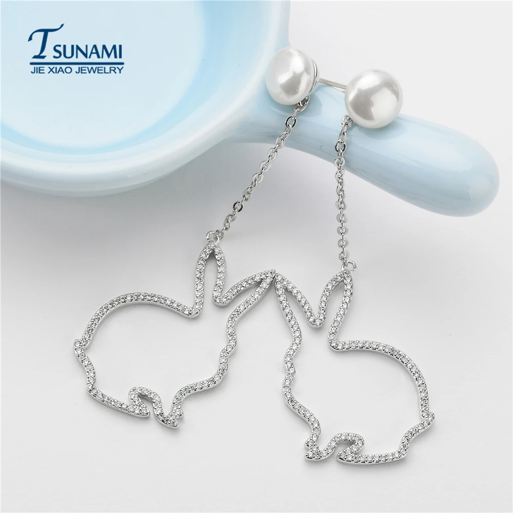 عالية الجودة والفاخرة الأبيض أرنب اللؤلؤ الزركون أقراط. سلسلة من هزاز الزركون مع الإناث صديق مجوهرات. ER-209