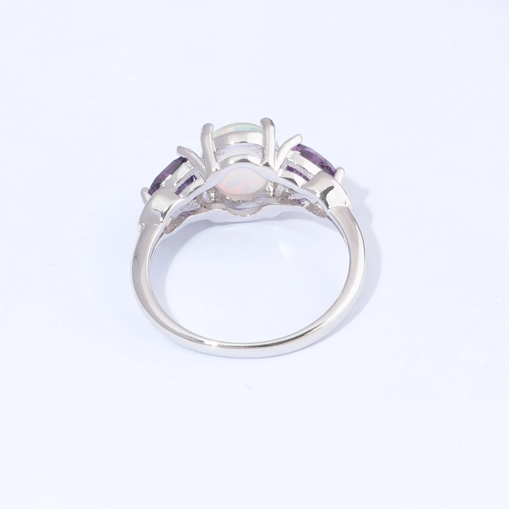 CiNily Created White Fire Opal Rings with Purple Zircon Silver Color Rings for Women Party Trendy Fashion Jewelry Gifts Size5-10