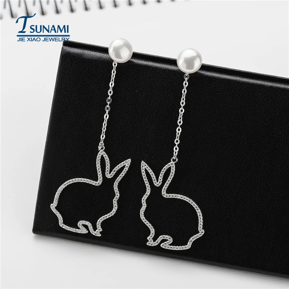 عالية الجودة والفاخرة الأبيض أرنب اللؤلؤ الزركون أقراط. سلسلة من هزاز الزركون مع الإناث صديق مجوهرات. ER-209