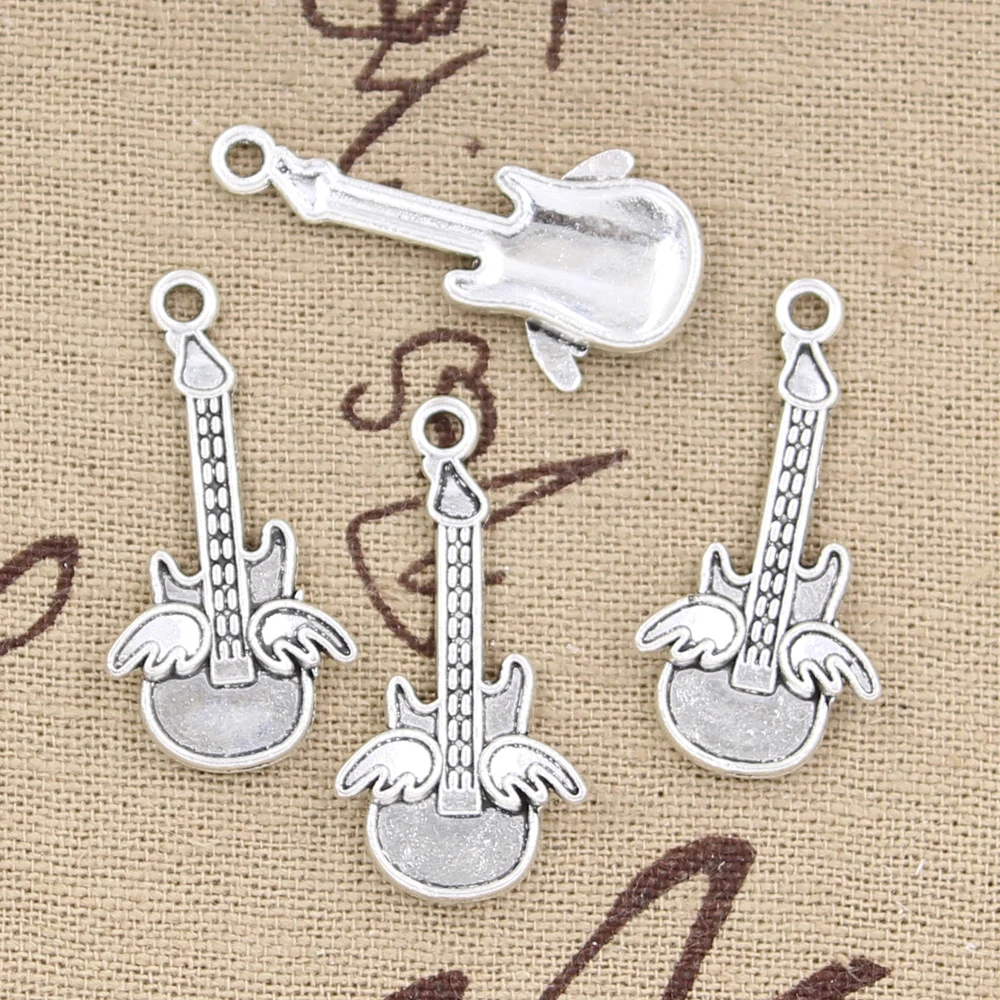 15pcs Charms Flying Wings Guitar 31x15mm Antique Bronze Silver Color Pendants DIY Making Findings Handmade Tibetan Jewelry