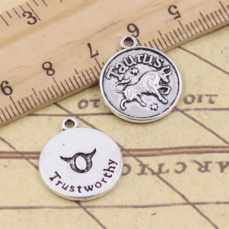 15pcs Charms Zodiac Taurus Trustworthy 20x17mm Tibetan Pendants Antique Jewelry Making DIY Craft For Bracelet Necklace