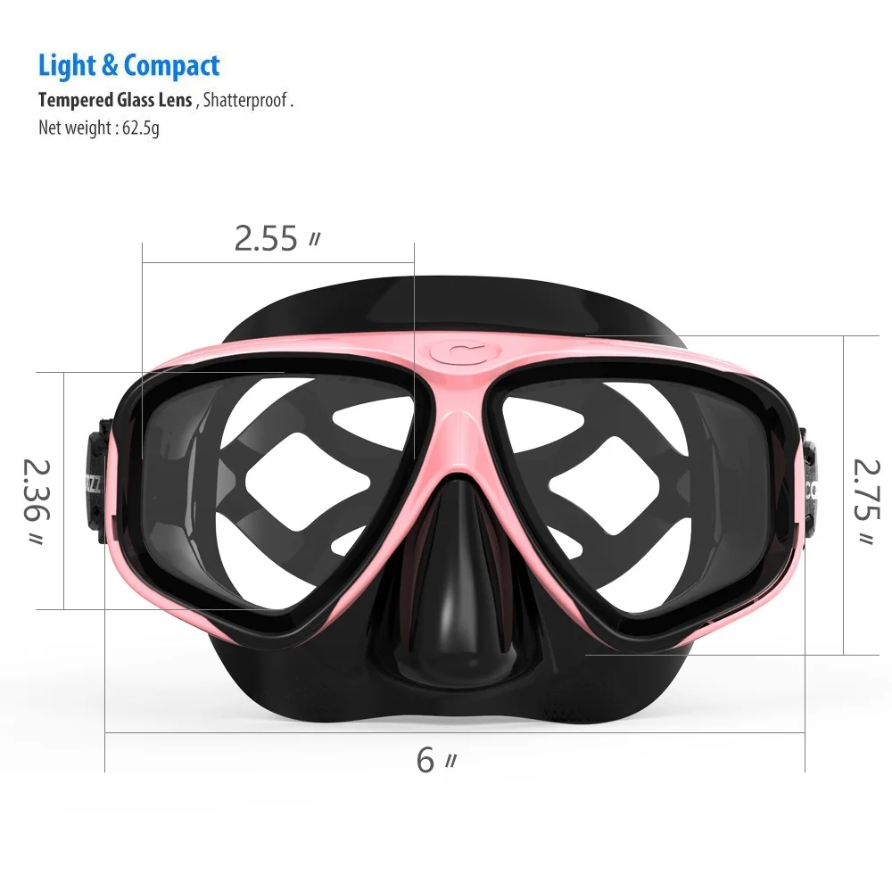 COPOZZ 2023 Scuba Diving Mask Set Anti Fog Goggles with Snorkel Glasses Tube Adjustable Strap for Women Men Adult Swimming Mask