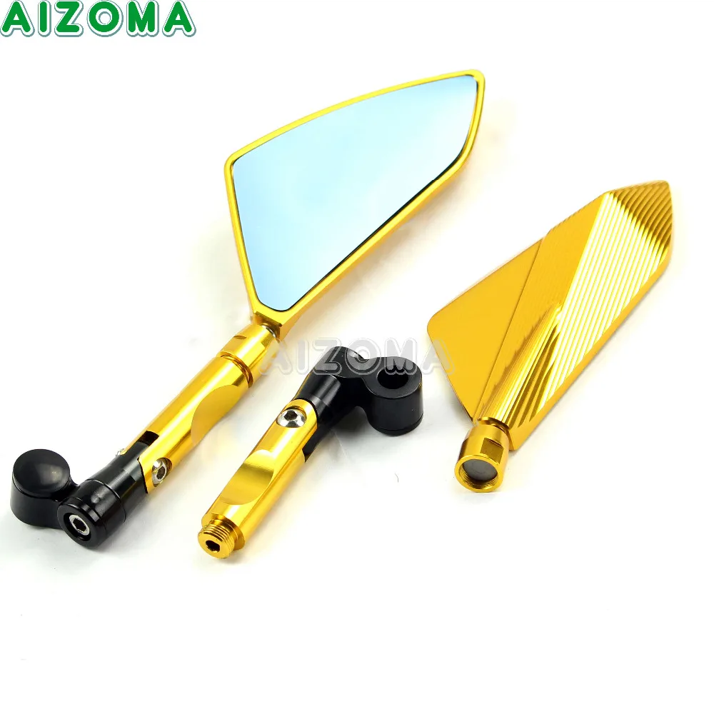 Gold Motorcycle Blue Glass Side Rearview Mirrors Universal 8mm 6mm Adjustable Rear View Mirror For Honda Suzuki Yamaha Ducati