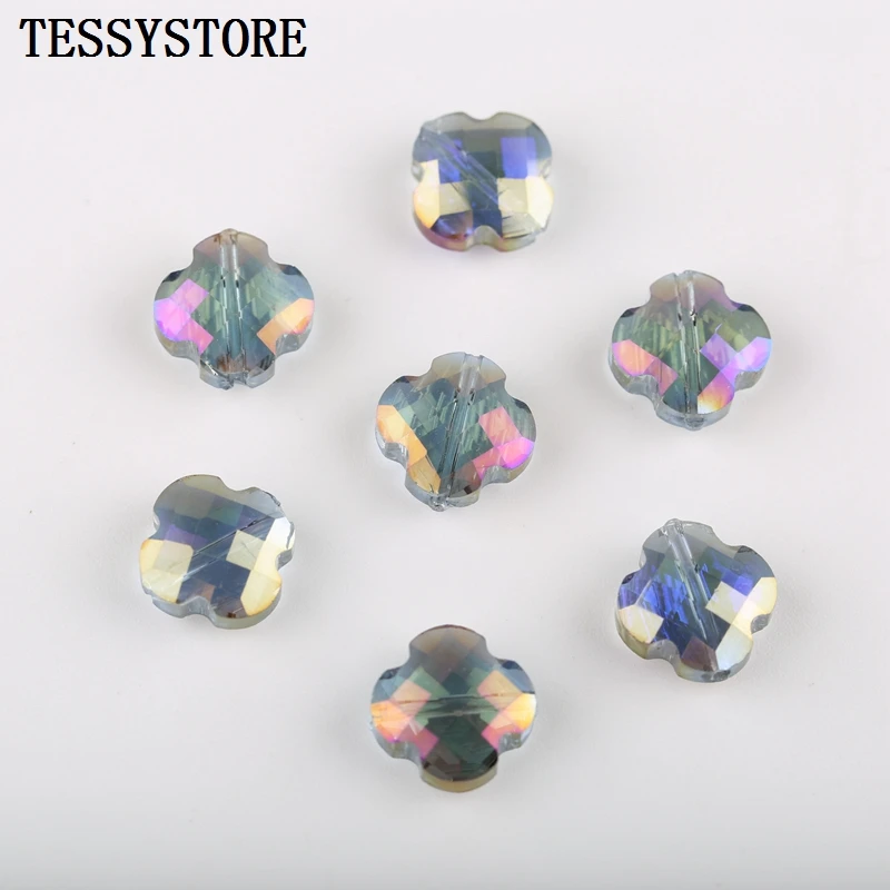20pcs 10mm Four-leaf Clover Shape Color Faceted Crystal Beads Loose Spacer Glass Beads For Jewelry Making Bracelet Accessories