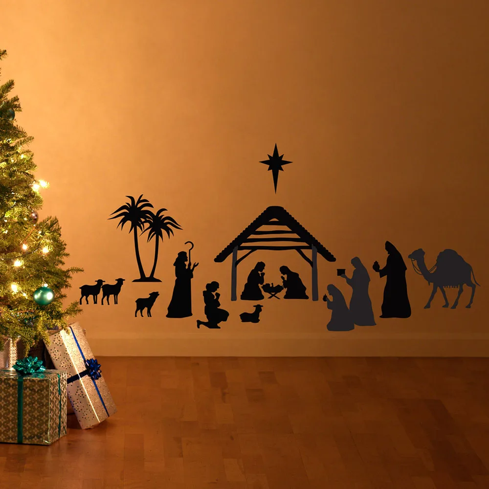 Nativity Silhouette Scene Wall Decal Christmas Vinyl Art Stickers Home Interior Decor Mural Decals for Living Room Bedroom D832