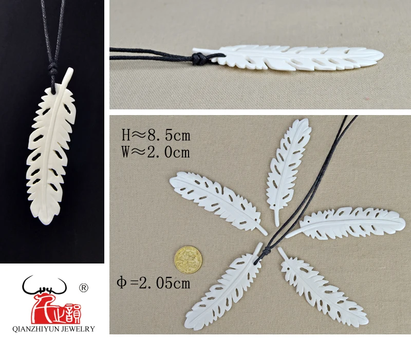 3PCS Handmade Carved Yak Bone Flower Pendant Hawaii Style Bone white Beads DIY Jewelry Accessory 85mmX2mm