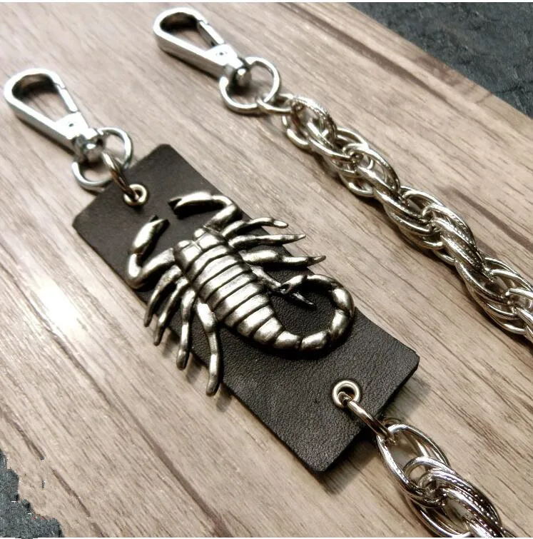 Fashion Bright silver Color Metal Long Wallet Chains Crab KeyChain Strong Thick Skull Skeleton Biker Jeans Chain Hip Hop -70cm