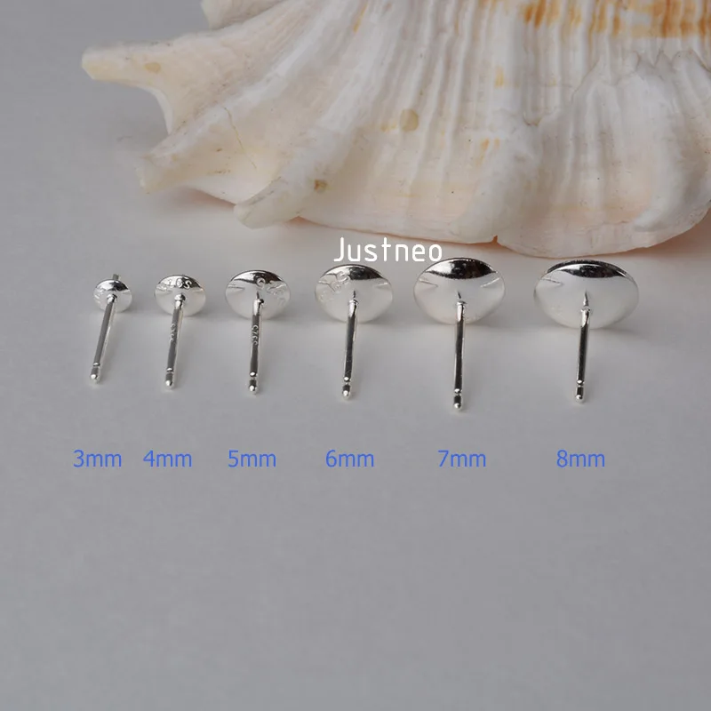 Solid 925 Sterling Silver Earring Studs Ear Post Finding with Cupped Pad for Holding Pearl Gemstone Beads ,1pair