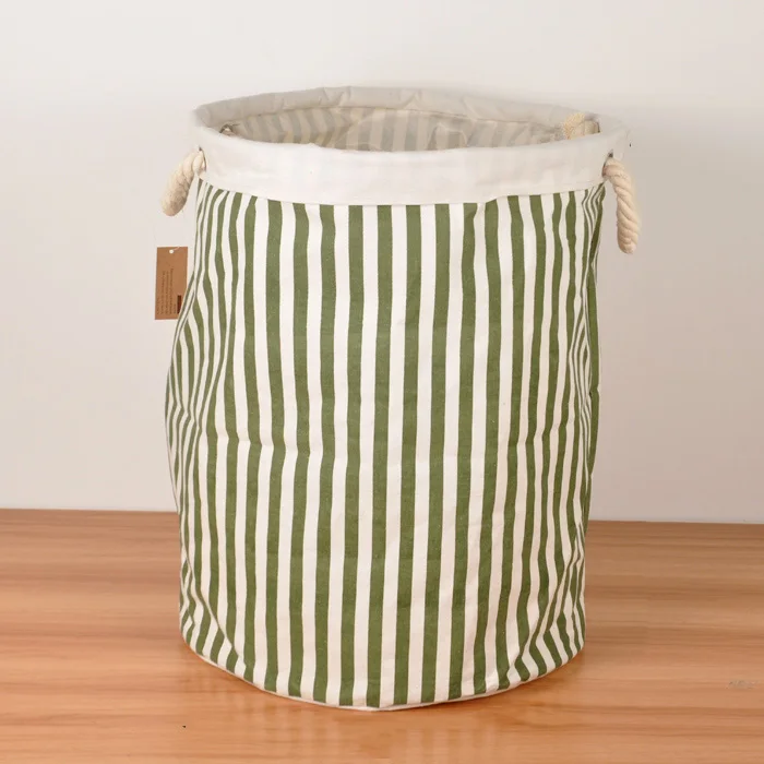 Cotton Linen Zakka Toy Storage Laundry Basket Large Capacity Blue Orange Black Stripe Zigzag With Handle Fold Bin 40x50cm