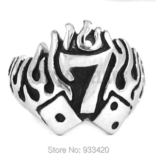 Flame Lucky 7 Ring Stainless Steel Jewelry Fashion Gothic Motor Biker  SWR0252B