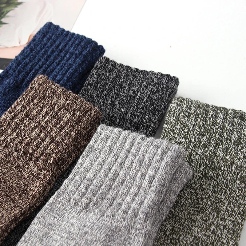 5Pair Men's Wool Socks Autumn Winter Warm Business Stripe Thick Male Women Thickened Double Needle High Qualit sock Size EU38-45