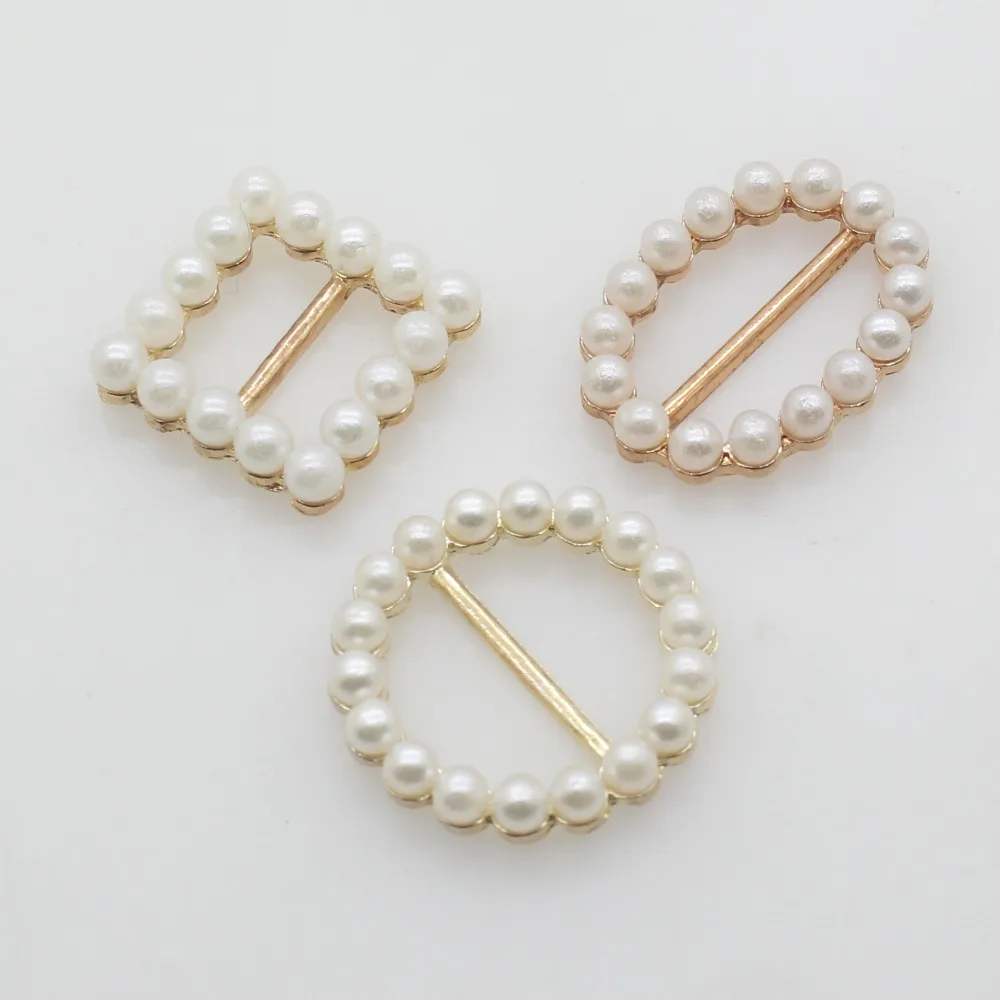 New 10pcs/lot White Ivory Pearl Ribbon Buckles Metal Slider invitations decoration for Wedding Card Hair Craft Accessories