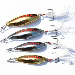 Ufishing 4Pcs/Lot Metal Spoon Bait 10g-30g Sinking Fishing Lure Red Point Spoonbait