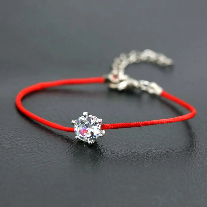 BPPCCR Thin Red Rope Thread String Bracelets Women Girls Silver Color Austrian Crystals AAA Zircon Lucky Charm Bracelet Pulsears