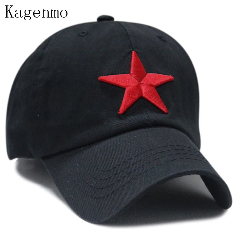 Kagenmo Washed Cotton Red Star Baseball Cap Pentagram Embroidery Leisure Hat 6Color 1Pcs Brand New Arrive