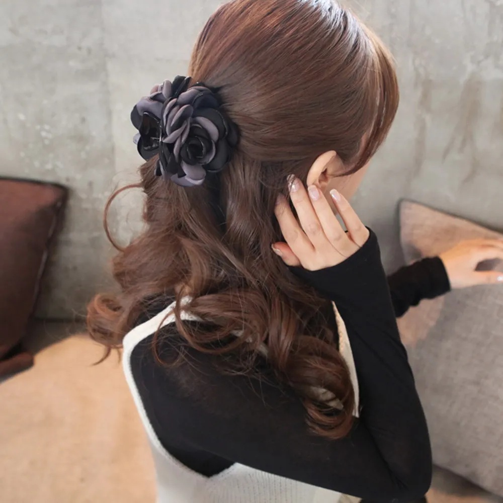 8cm Beauty Ribbon Two-tone Flower Jaw Hair Clip Barrette Flower Hair Claws for Women Girl Headwear Hair Accessories