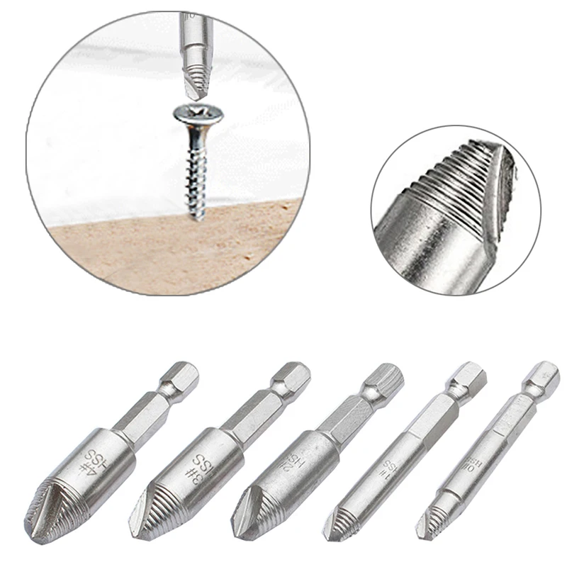 5Pcs/Set Screw Extractor Broken Bolt Remover For Power Tools Drill Guide Bits Set Hex Shank Single End Screw Extractor